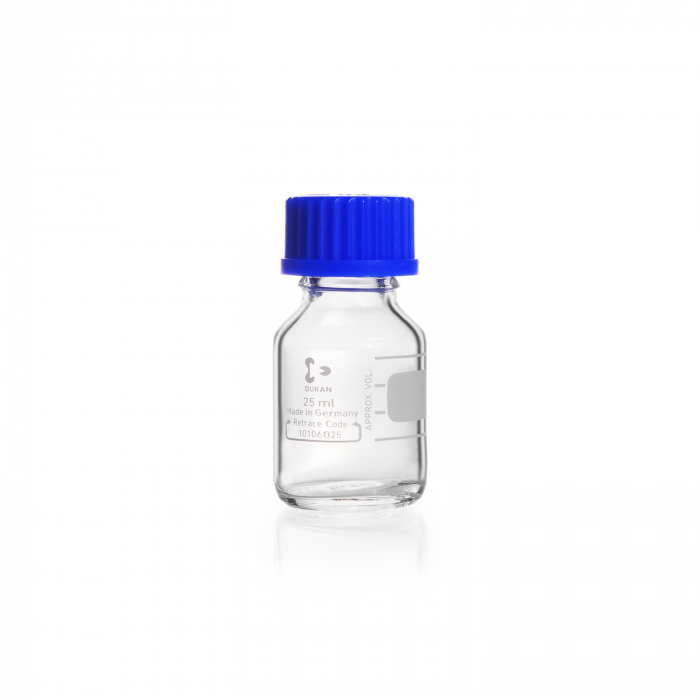 DURAN® Laboratory bottle, clear, graduated, GL 25, with screw-cap (PP), 25 ml, EACH