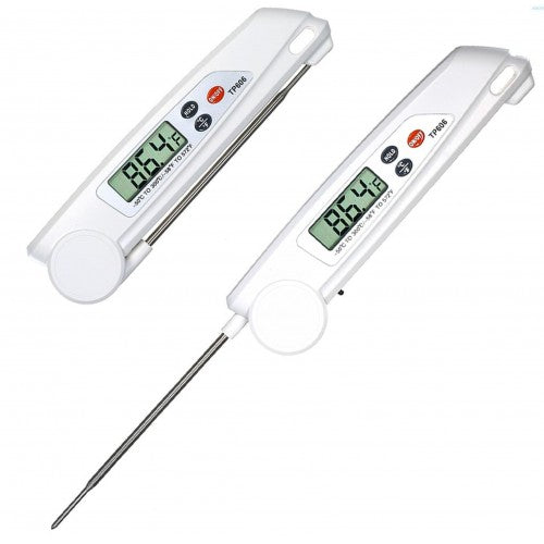 White Digital Folding Thermometer with large LCD display and 107mm S.S. Probe.