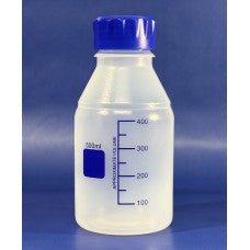 Plastic PP Reagent Bottle, graduated, 500ml, with Blue GL45 Lid, EACH
