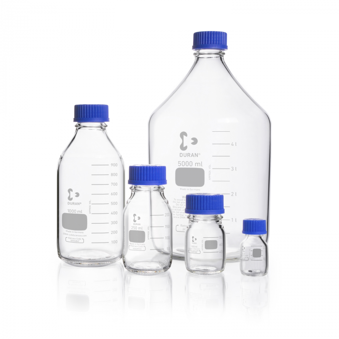 DURAN® Laboratory bottle, clear, graduated, GL 45, with screw-cap and pouring ring (PP), 3500 ml, EACH