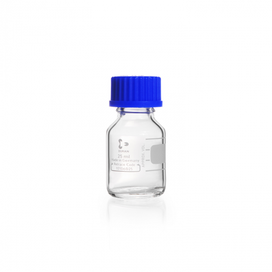 DURAN® Laboratory bottle, clear, graduated, GL 25, with screw-cap (PP), 25 ml, EACH